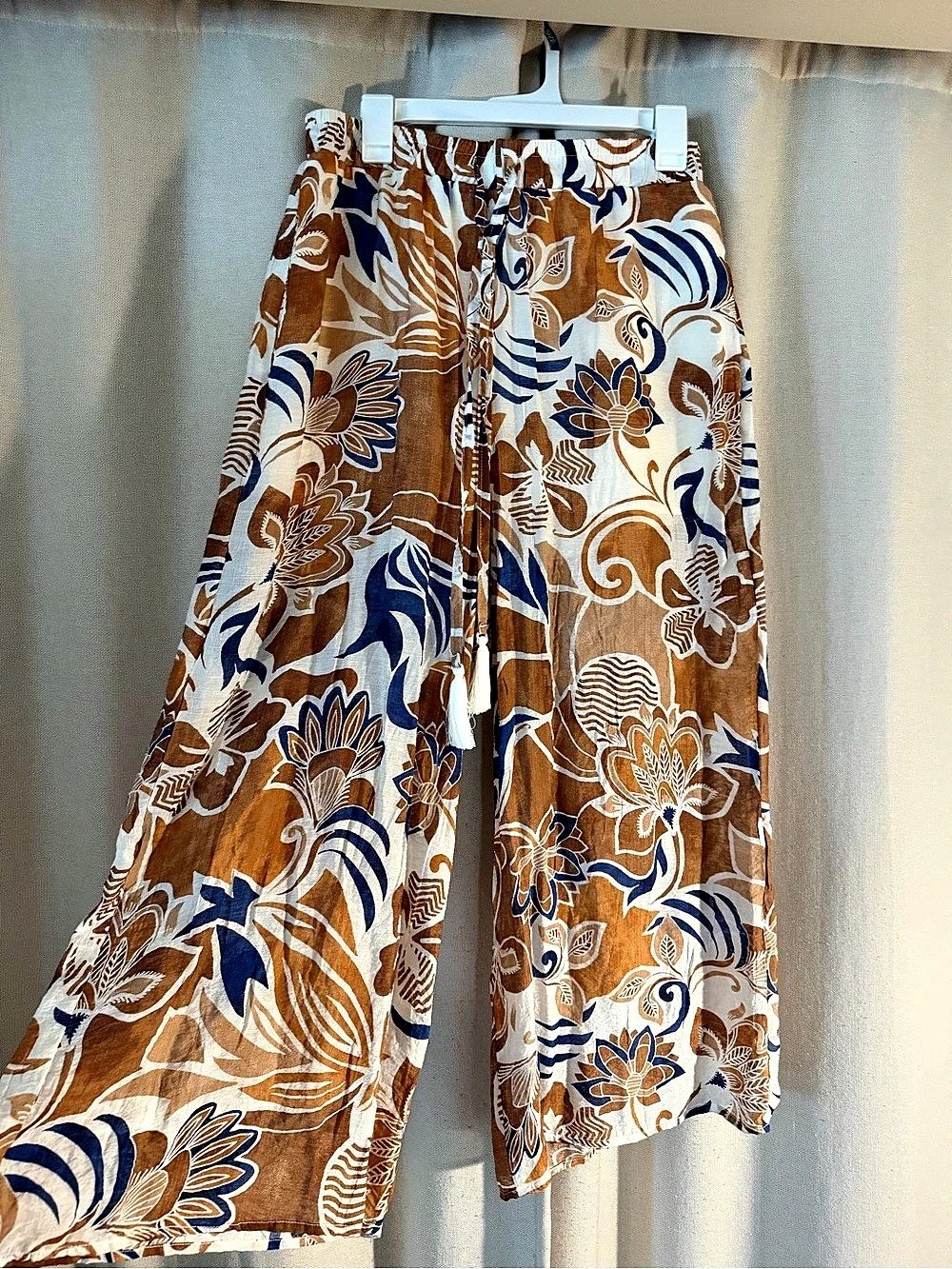 Floral Wide-Leg Pants in Brown & Blue NWOT